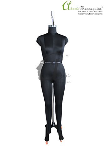 Female Dress Form - Fiberglass, Size 6 (Bust: 32.5 in, Waist: 23.5 in, Hip: 34.5 in) | Black Color, Collapsible Shoulders, Adjustable Height, Wheeled Stand