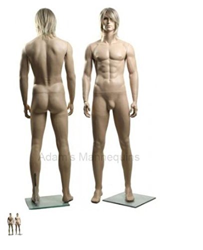 Male Realistic Mannequin MR06 - Fiberglass, Medium Size , Skin Color, Full Body Display with Makeup, Realistic Eyelashes, and Detachable Design