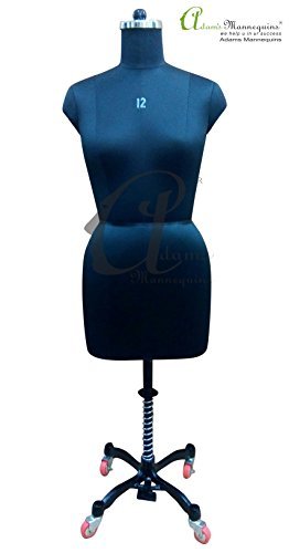 Female Dress Forms DFF03 - Black, Size 12, Bust: 38.5 inches, Waist: 29.5 inches, Hip: 34.5 inches | Collapsible Shoulders, Wheeled Stand, Adjustable Height
