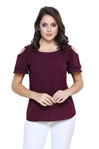 Wine Designer Cold Shoulder Top
