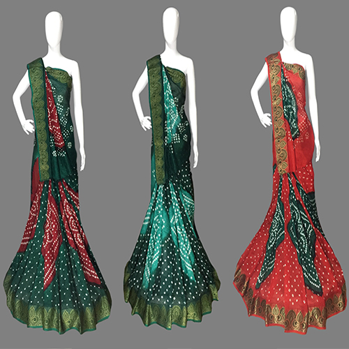 Resam Embroidery Jacquard Silk Bandhej Saree