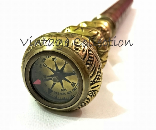 Brass Twist Handle Walking Stick with Compass