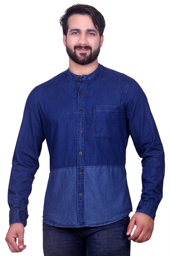 Men's Casual Denim Shirt - 100% Premium Cotton, Modern Slim Fit, Blue Plaid, Full Sleeve, Dry Clean & Washable