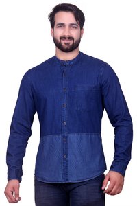 Men's Casual Denim Shirt - 100% Premium Cotton, Modern Slim Fit, Blue Plaid, Full Sleeve, Dry Clean & Washable