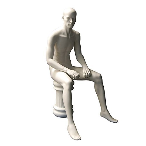 Squat Male White Matt Mannequin SMM05 - Fiberglass, Medium Size, White Matt Finish | Full Body, Sitting Posture, Fix Pose for Contemporary Retail Display
