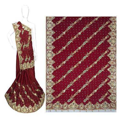 Embroidered Jacquard Silk Wedding Wear Heavy Work Saree