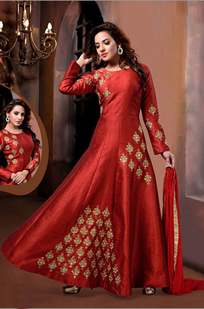 Red Ethnic Frock Suit
