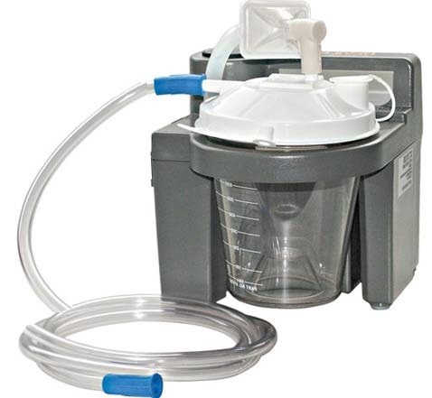 Vacu Aide Compact Portable Suction Unit - PVC & Stainless Steel, 229x180x205 mm Dimensions, Grey/Yellow Color, 27 L/min Max Vacuum, Internal Battery and Power Supply Operation, LED Bar Graph Gauge, Float Valve Backflow Prevention, Quiet-Drive Technology