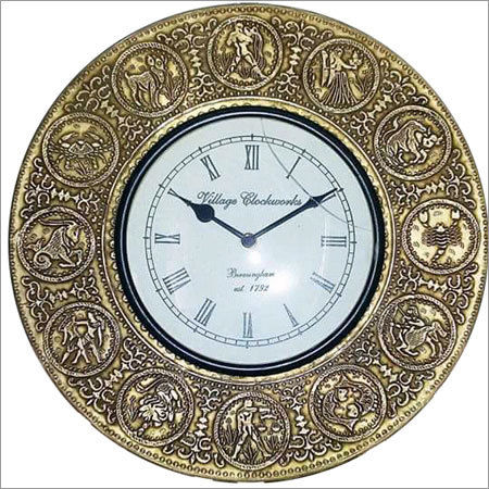 Wooden Baresh Wall Decor Round Brass Fitted Clock