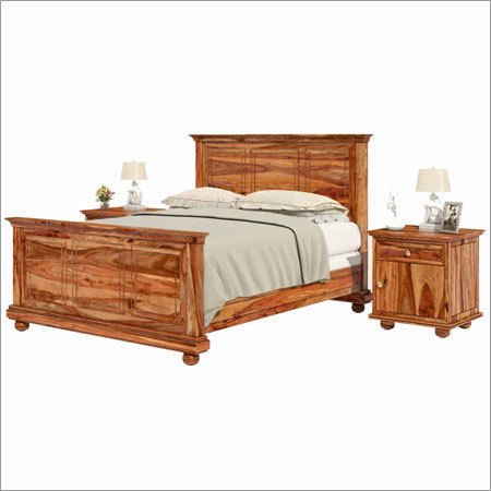Wooden Bed With Bed Side