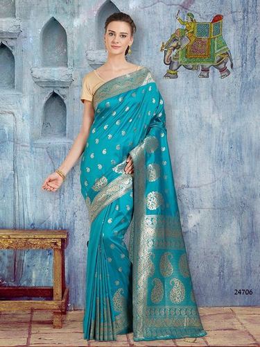 Teal Blue Banarasi Silk Designer Saree