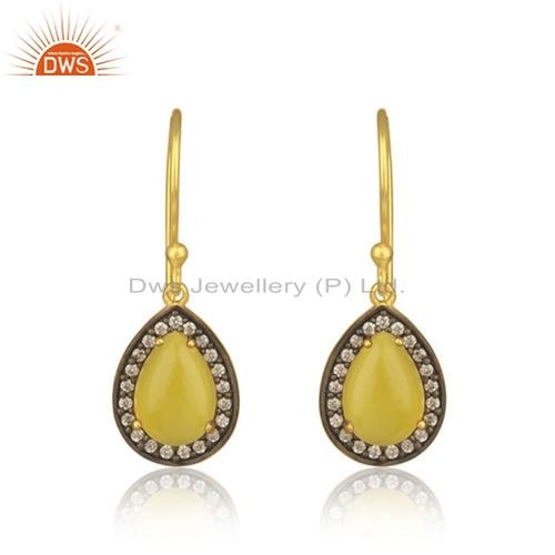 Natural Chalcedony Gemstone Gold Plated Silver Earrings Jewelry