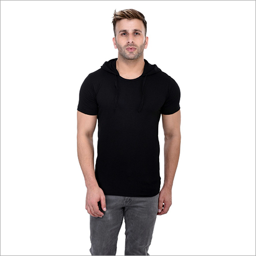 Black Half Sleeve Hooded T-Shirt