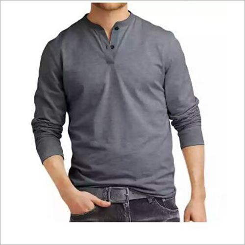 Mens Round Neck Buttons Embellished T-Shirt
