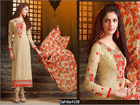 Ladies Trendy Suit - Polyester, 54 Inches, Beige | Elegant Design, Floral Embroidery, Vibrant Colors, Comfortable Fit