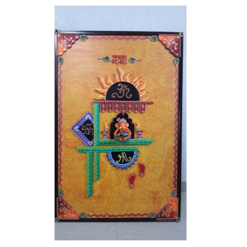 Ganesh Paintings - Canvas, 24x18 Inches, Multiple Colors | Aesthetic Appeal, Handcrafted Detail, Vibrant Unique Design, Wooden Frame, Spiritual Significance