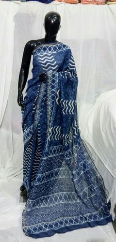 Block Printed Indigo Blue Saree