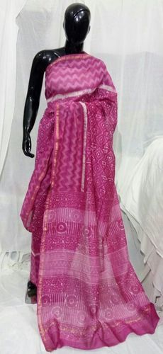 Pink Hand Block Printed Cotton Saree