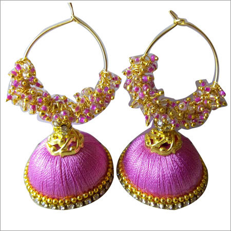 Pink Thread Jhumkas
