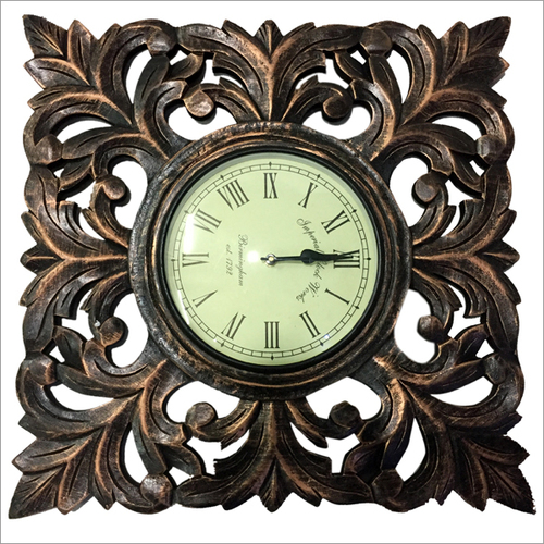 Wooden Wall Clock - 13 Inch Square Design, Brown Finish, 1 Year Warranty, Weighs 1.5 kg