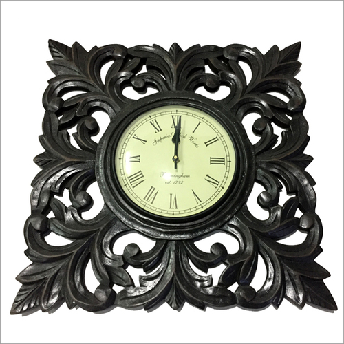 Wooden Golden Wall Clock - 13 Inch Square, Black Color, 1 Year Warranty, 1.5 Kilograms