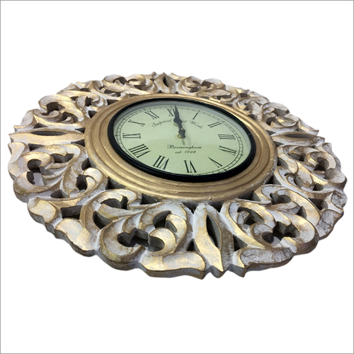 Wooden Wall Clock - Round 13 Inch | Silver and Golden Finish 1 Year Warranty Weighing 1.5 Kilograms