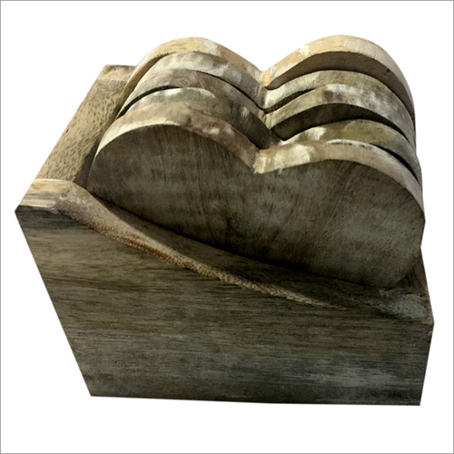 Cream Wooden Tea Coaster Heart Shape