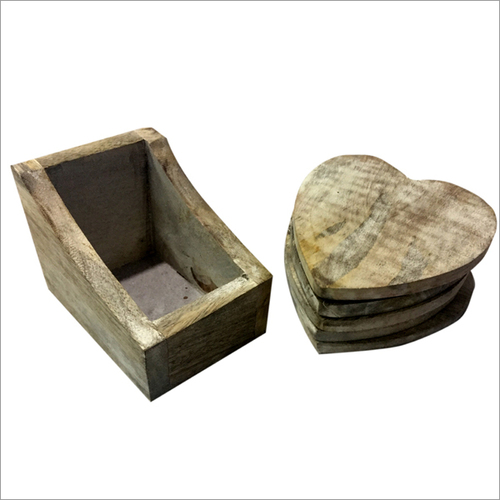 Wooden Tea Coaster Heart Shape With 5 Plates - Wood, Cream Color | Heart Design for Elegant Serving and Home Decor