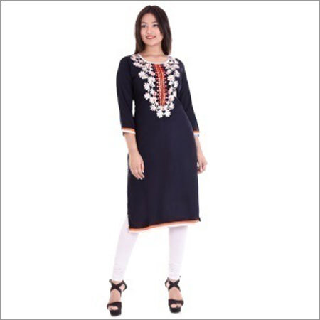Ladies Straight Front White Embroidery Kurtis By S. S. ENTERPRISES