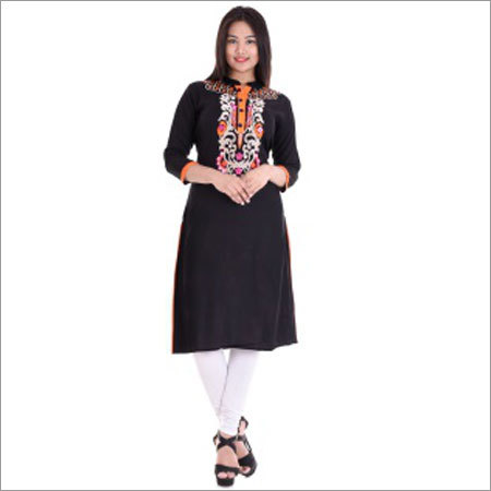 Multi Color Ladies Straight Front Neck Embroidery Kurtis