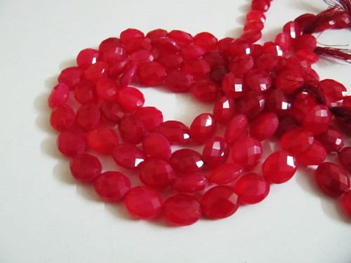 AAA Quality Natural Chalcedony Hot Pink Color Oval Faceted Beads