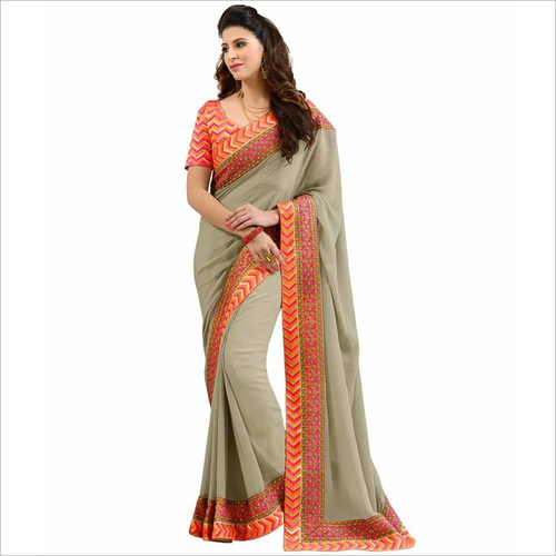 Womens Plain Saree with Border