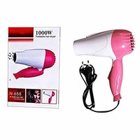 Nova Hair Dryer - Pvc Material, 11x7.5x17 Cm Size, White And Pink Color, 1000 Watts Foldable Electric Hair Dryer , Cordless Trimmer With 0.25mm Blade Precision