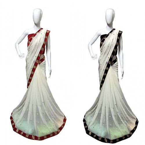 White Designer Lace Border Saree