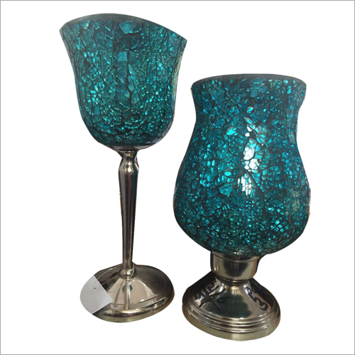 Hurricane Cracked Glass Candle Stand