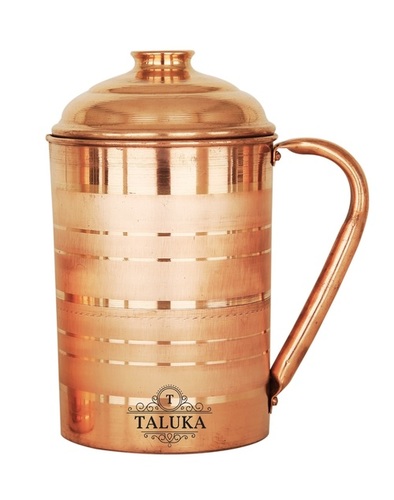 Copper Jug Silver Touch - Pure Copper, 8.5x4.8 Inches, Capacity 1700 Ml | Round Shape, Weight 500 Grams Approx, Classic Copper Finish