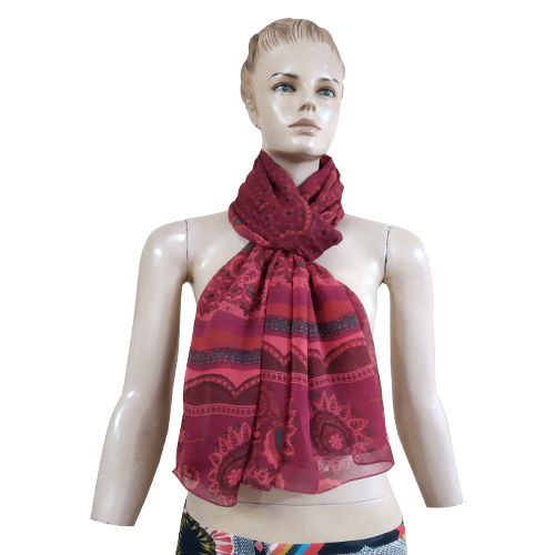Deep Red Voile Printed Scarves