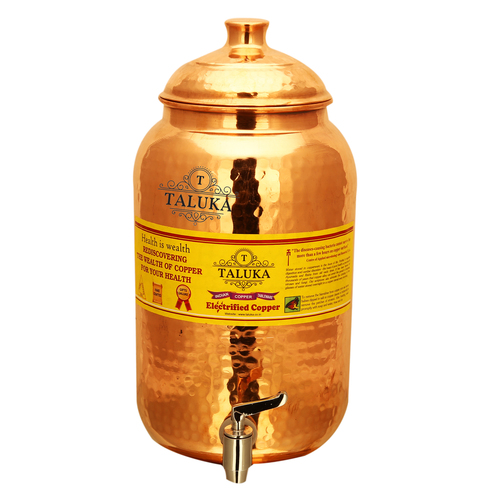 Taluka Copper Water Pot - 2000 ML Capacity, 8.6" Height & 3.7" Diameter | Premium Copper Finish, Round Design