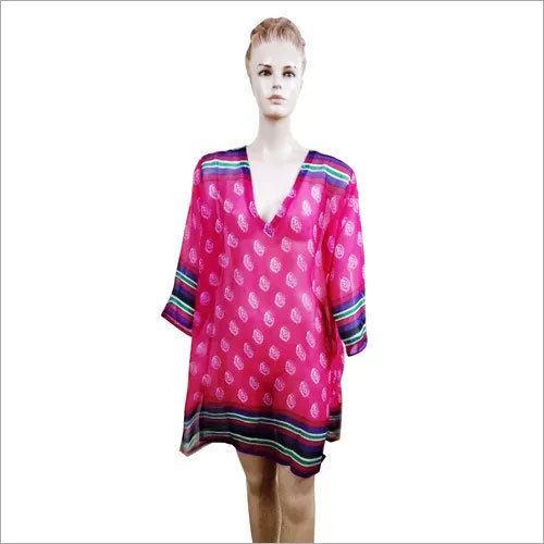 Pink Colour Printed Chiffon Kurti