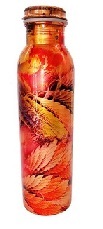 Copper Water Bottle Leak Proof Digital Printed - 1000 ML Capacity 10.2" Height x 2.8" Diameter Pure Copper Material Multicolor Design