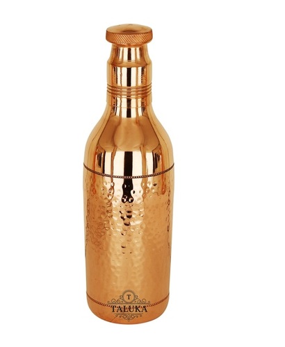 Copper Water Bottle Hammer Champagne Design - Pure Copper 3.2x12 inches Copper Color | Multiple Uses for Iced Drinks Heat Sensitive Frosted Effect
