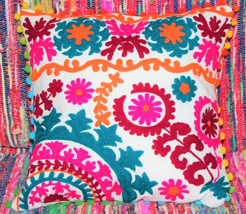 Suzani Hand Embroidered Cushion Cover Dimensions: 16X16 Inch (In)