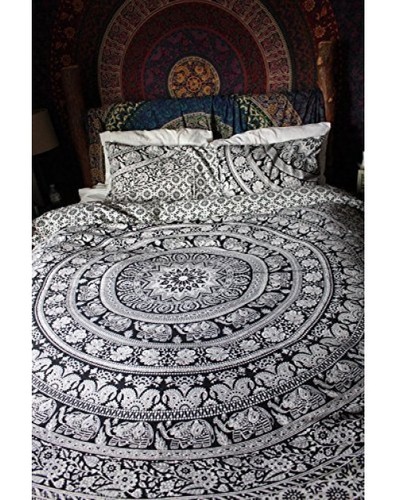 Quilted Twin Elephant Mandala Duvet Cover