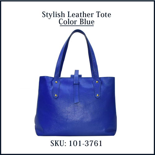 Stylish Leather Tote Color Blue