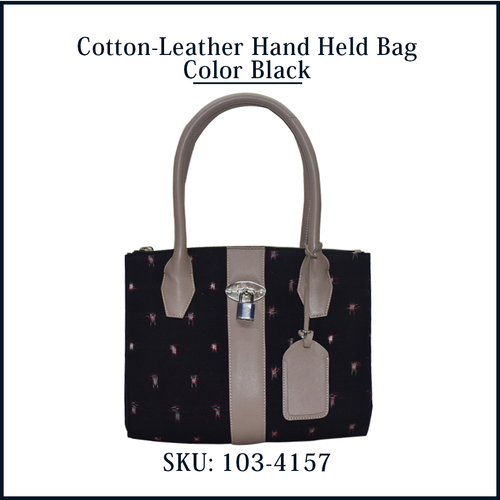 Women Cotton Leather Hand Held Bag
