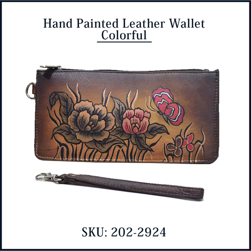 Hand Painted Leather Wristlet Wallet