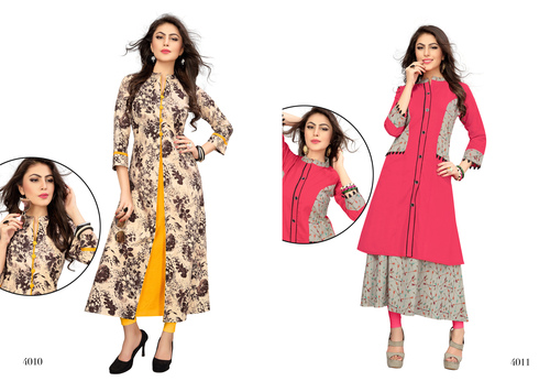 Pink And Yellow Ladies Cotton Kurti Wholesale