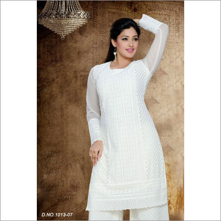 Ladies White Color Chikan Kurtis