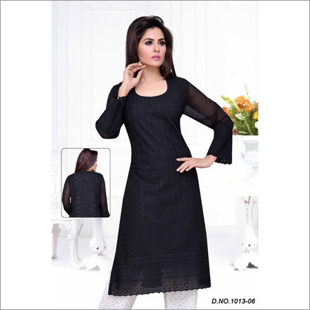 Ladies Chikan Black Color Kurtis