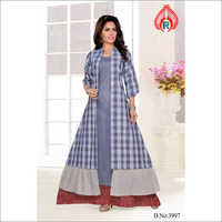 Ladies Fancy Linen Jacket Pattern - Linen, S-xl, Blue, Plaid | Open Front, Stylish, Comfortable Fit, Maxi Length, Three-quarter Sleeve